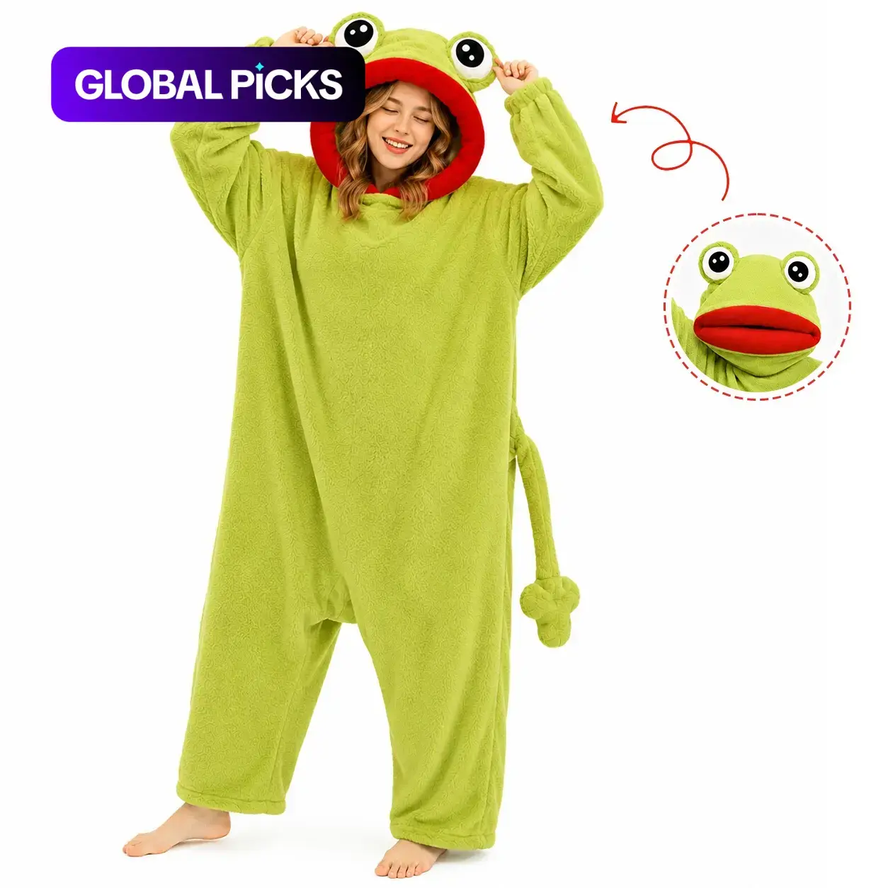 Adult Funny Frog Plush Hooded Onesie Pajamas, Soft Fleece Zipper Jumpsuit, Halloween Christmas Party Costume, Loungewear, Home Loungewear