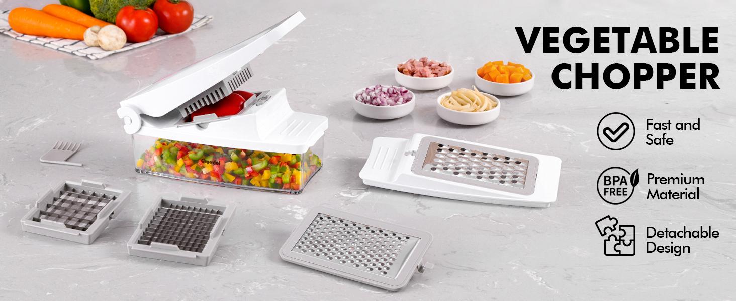 Geedel Vegetable Chopper, Pro Food Chopper, Kitchen Vegetable Slicer Dicer Cutter Grater, Veggie Chopper with container for Salad (4 in 1), Utensils veggie chopper chopper vegetable, FathersDayGift Cabbage Shredder