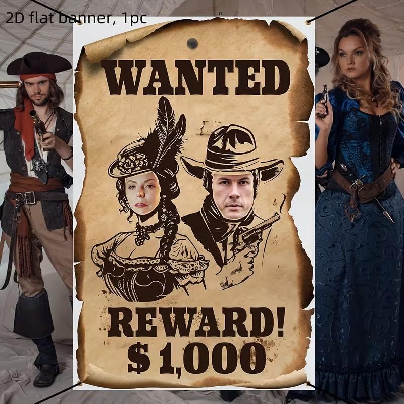 Western Photo Props Banner, Cowboy Selfie Poster, Hollow Head Design, Western Party Decor, No Power Needed, 2D Flat Door Cover