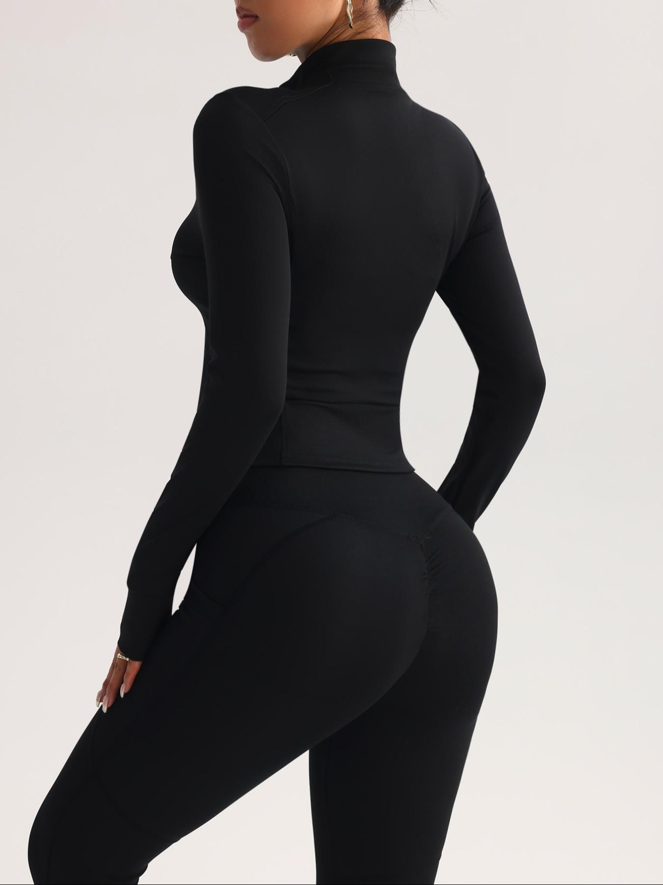 Women's Solid Color Zip Up Athletic Sports Jacket, Casual Long Sleeve Collared Zip Front Activewear Outerwear for Daily Wear, Ladies Sportswear Womenswear for All Seasons, Athleisure Style, Athletic Jackets, Zippered