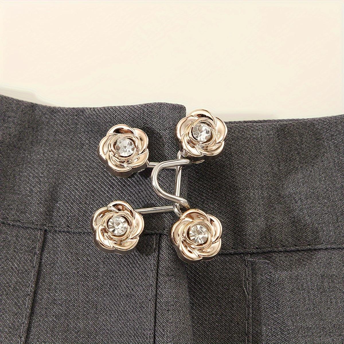 Flower Design Jeans Waist Tightener, Adjustable Detachable Metal Waist Cinch Buttons, No Sew Pants Waist Clips, Fashion Floral Accessories For Women, Suitable For Loose Denim And Daily Outfits