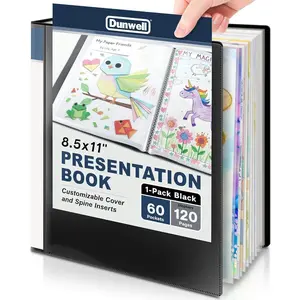 Presentation Binder 60-Pocket, Displays 120 Pages, 8.5x11 Portfolio Binder with Plastic Sleeves, Storage Organizer for Documents, Photos, Kids Artwork, Projects, Recipes (Black)