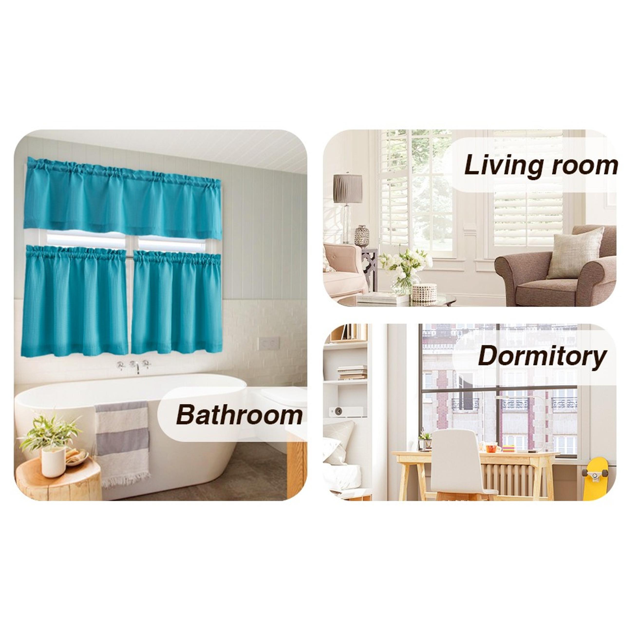 Waffle Weave Textured Bathroom Window Curtains Water Repellent Window Covering Half Window Curtains Kitchen Tiers 24 inch Length, Turquoise, Set of 2