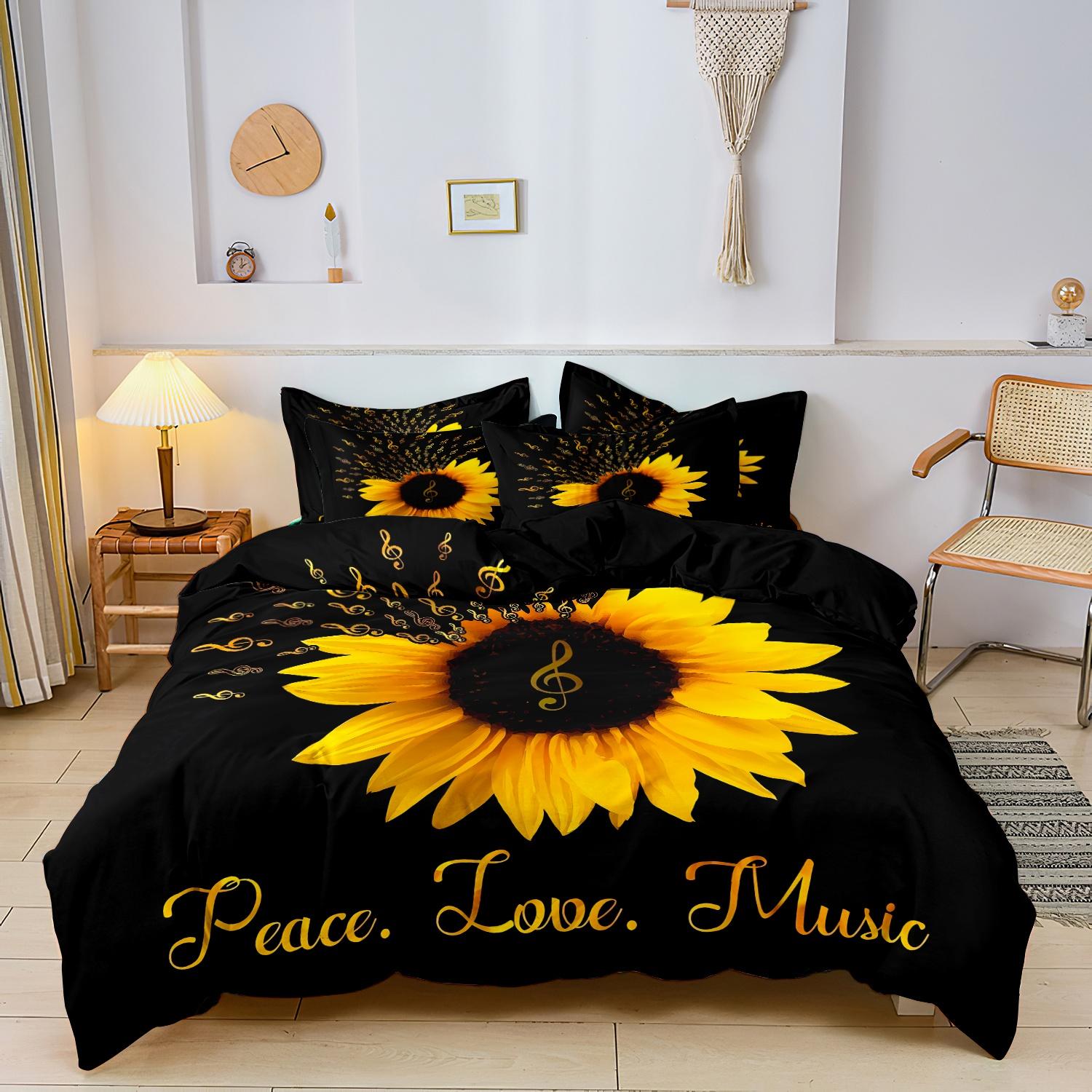 Sunflower Floral Print Bedding Set, Floral Bedding Sets, Printed Bedding Set, 1 Set Including 1 Duvet Cover & 2 Pillowcases without Filler, Soft Comfortable Breathable Bedding Set for Bedroom, Rooms, Dormitories, Decorative Bedding Set