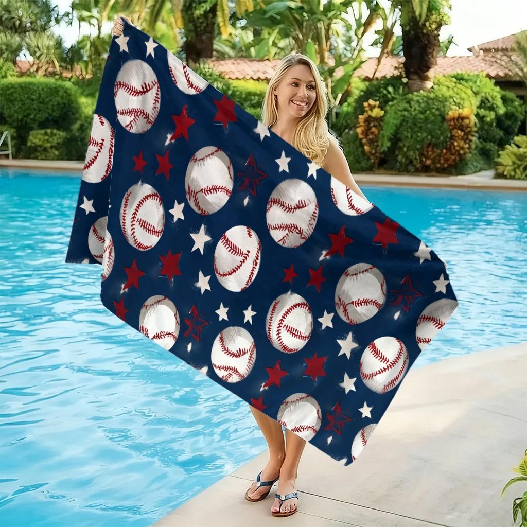 Baseball Pattern Beach Towel, Digital Print Microfiber Super Absorbent Quick Drying Towel, Reusable for Beach, Travel, Swimming