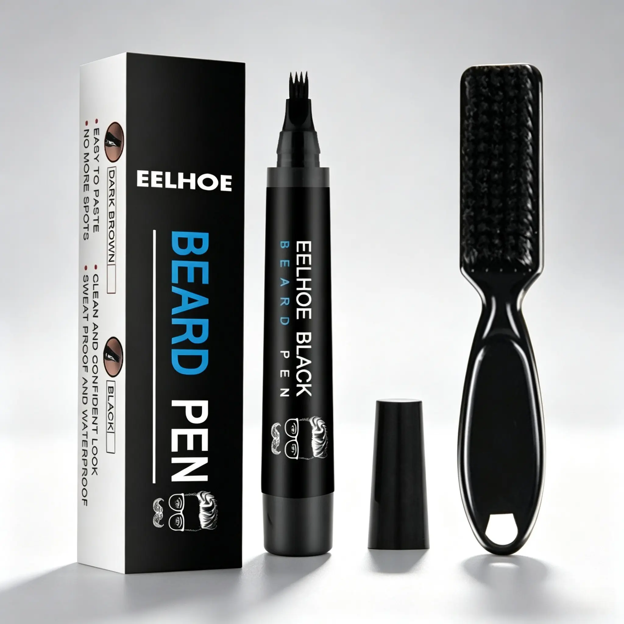 Men's Waterproof Long-Lasting Beard Pencil Filler Kit - 150ml Unscented Castor Oil Infused, with Beard Brush, Mustache Repair & Shaping Tool, Fills Sparse Areas, Easy to Use, Ideal Father's Day Birthday Gift