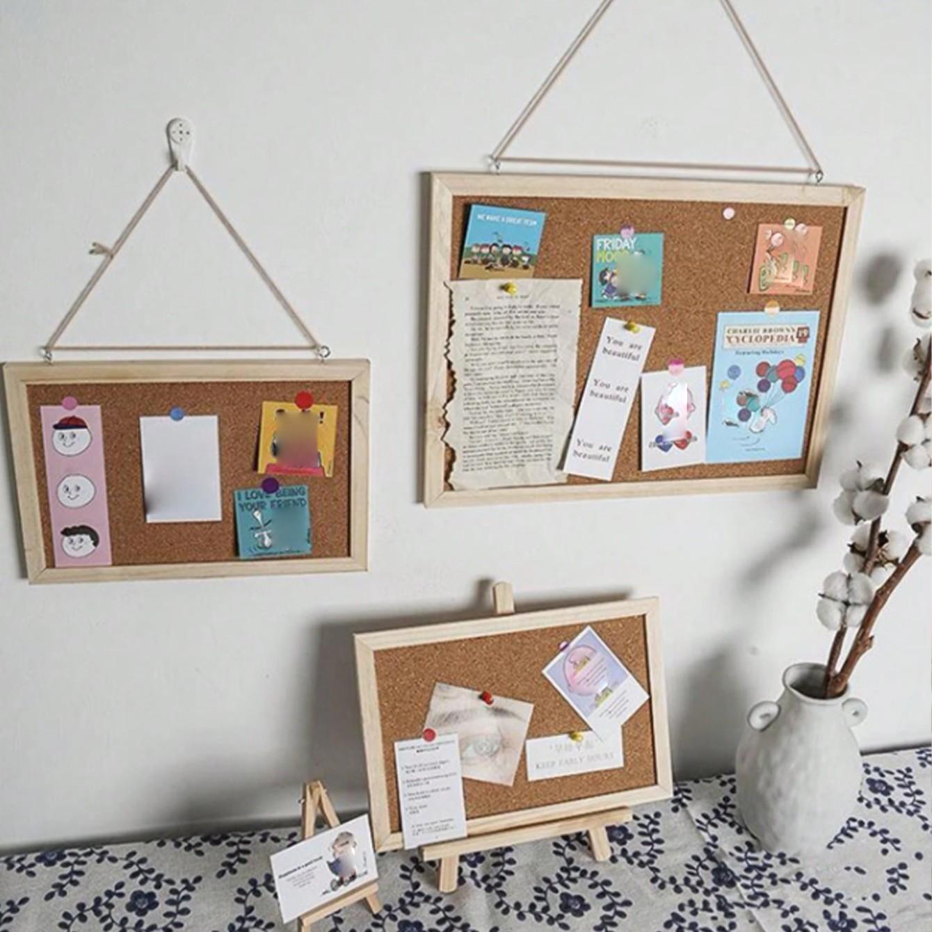 Wooden Frame Cork Board, Decorative Memo Board for Office and Home, Wall Decoration for Classroom, Message or Vision Board for School and Family