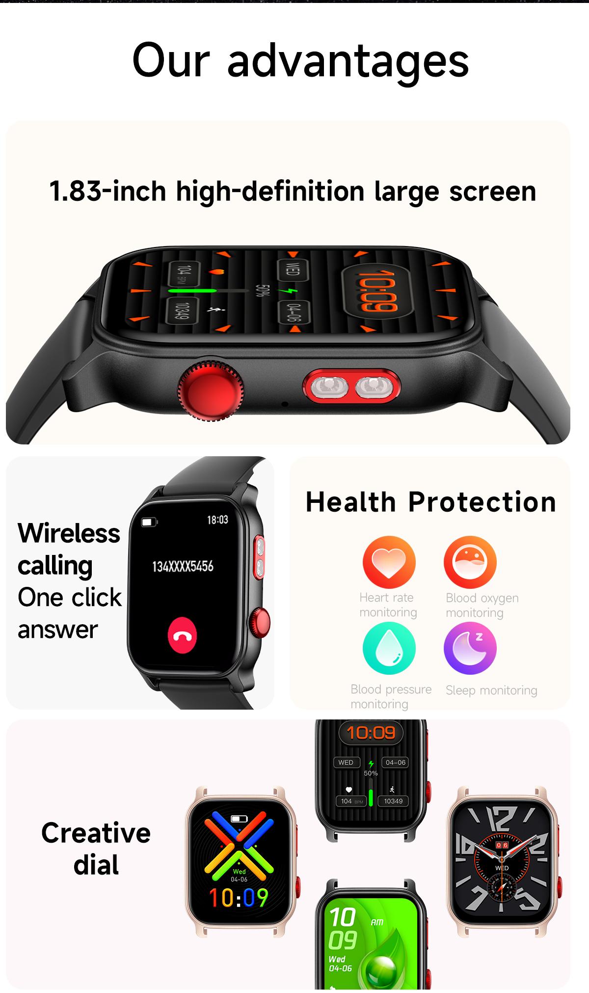 Smart Watch for Men and Women with Call/Message Reminder, Smart Watch 1.83 Inch Touch Screen, Fitness Watch Heart Rate/Sleep/Calorie/Step Monitor, Emergency Flashlight, Activity Tracker for Android iOS