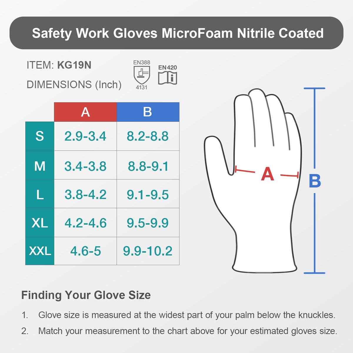 KAYGO Work Gloves MicroFoam Nitrile Coated KG19NB, Seamless Knit Nylon Safety Work Gloves with Micro Dots on palm, Ideal for General Purpose, Automotive, Home Improvement, Painting Protector