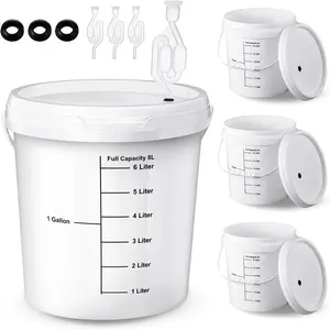4 Pcs White 2 Gallon Fermentation Bucket with Twin Bubble Airlock Grommets Lid Brewing Wine Fermenter Fermentation Kit for Home Beer Wine Mead Other Fermented Beverage