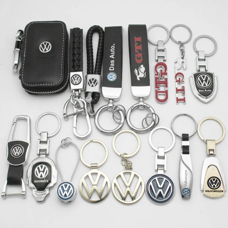 1PCS Volkswagen Keychain Key Ring & Key Case GTI Style Leather Metal Key Chain For VW Golf Polo Passat Tiguan Lavida Bora Auto Accessories Gift