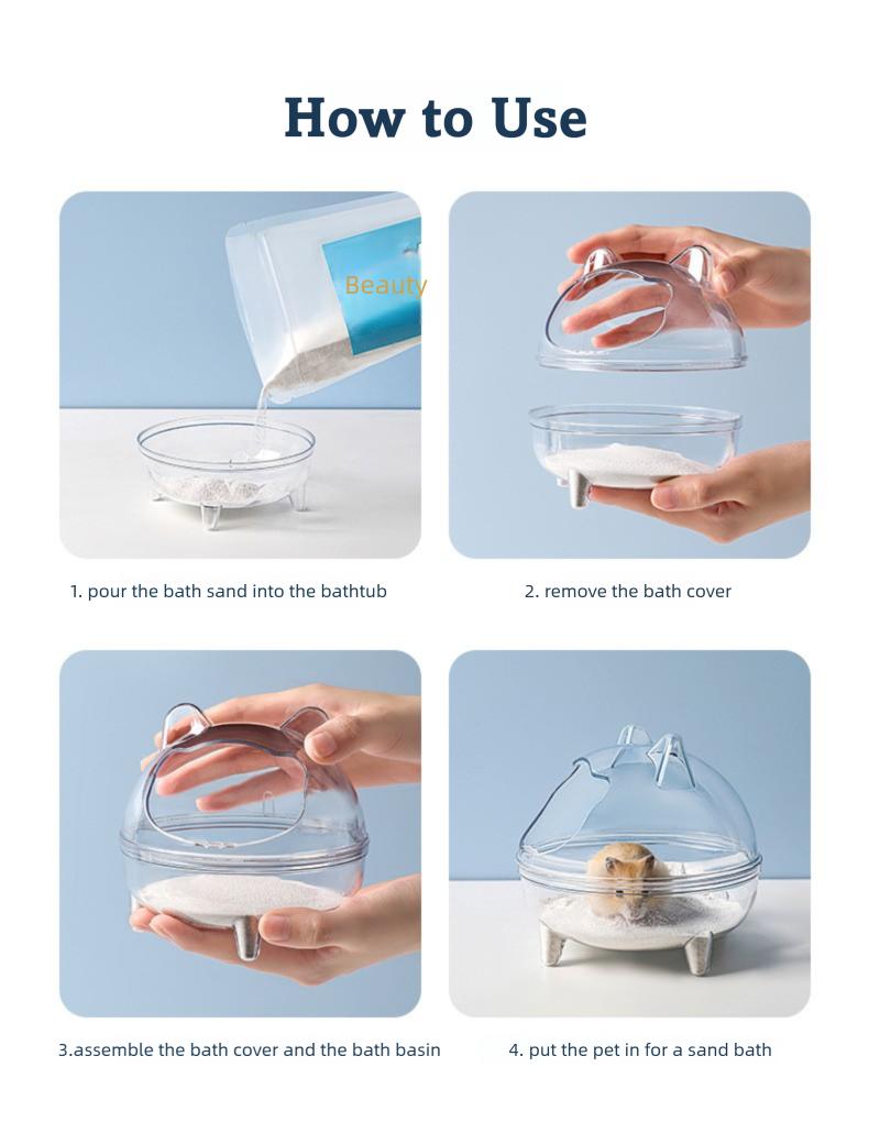 Small Pet Bathhouse - Transparent, Splash-Proof Bathing Container for Hamsters, Syrian Hamsters, Chinchillas, and Other Small Animals (Includes Bath Sand)