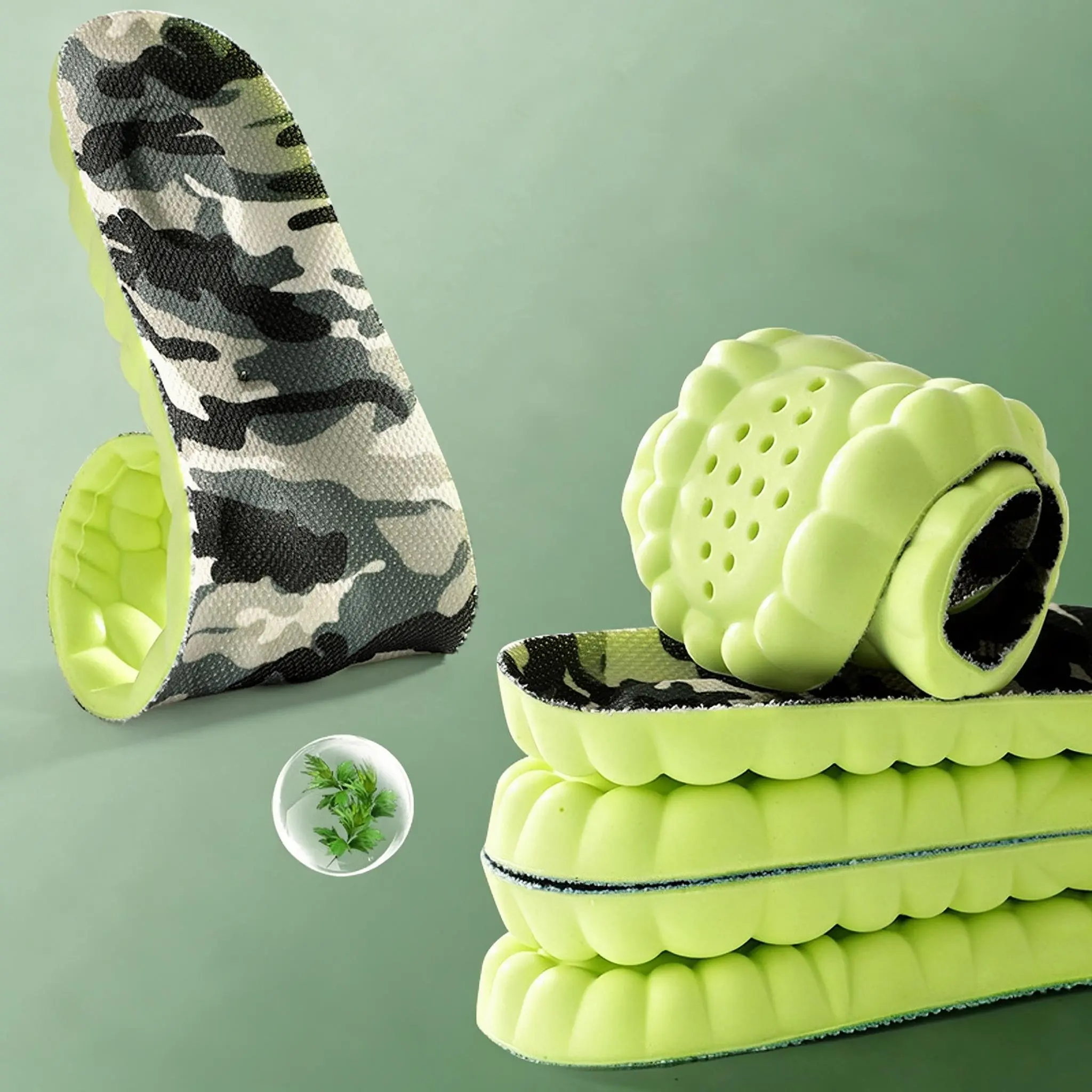 High Rebound Sports Shoe Insoles,2 Pairs Shock Absorbing Antibacterial Deodorant Inserts, Breathable Summer Mugwort & Mint Infused Comfort Insoles for Men, Military Training & Long Standing