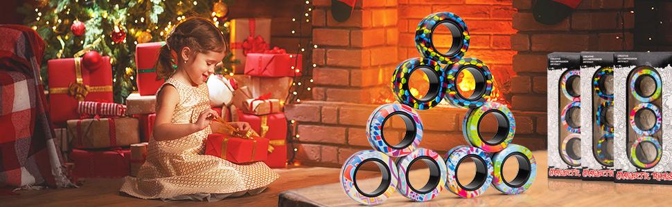 3pc-Colorful Magnetic Fidget Rings Set, Pocket-Size Colorful Spinner Stress Relief Toys for ADHD Anxiety Therapy, No Oil or Maintenance Needed, Great Gift for Teens Kids Easter Basket Stuffers