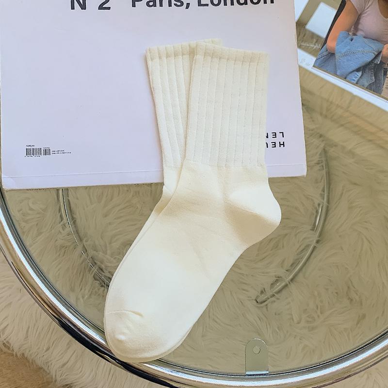 Mid Tube Socks , Vertical Stripes, Solid Color,   Sweat Absorbing Socks, Student Office Workers, Sports Long Socks, Soft Winter Womenswear Women