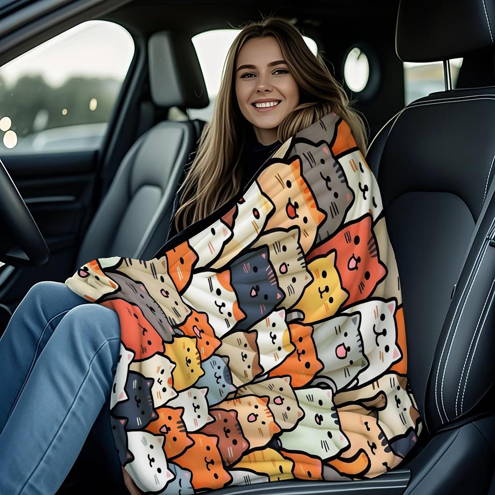 Cartoon Cat Print Blanket  Soft and Cute Flannel Blanket with Cat Print The Perfect Gift for Animal Lovers. Lightweight and Comfortable, Ideal for Bedrooms, Sofas, Living Rooms, and Outdoor Use