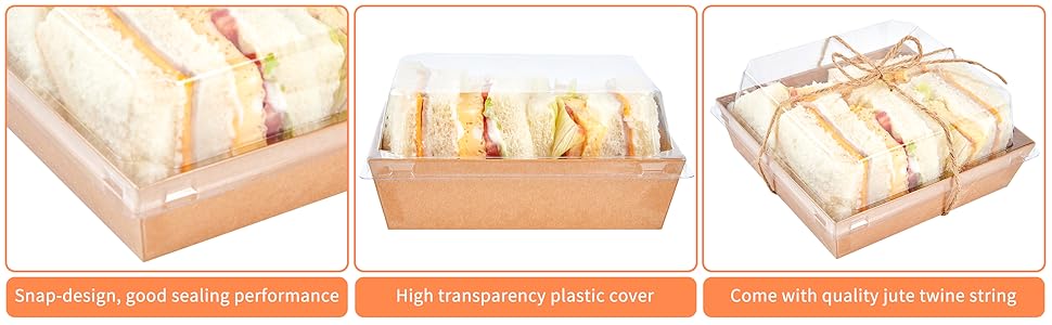 50 Pack 5 Inch Paper Charcuterie Boxes with Clear Lids, Square To Go Cake Slice Containers Small Kraft Bakery Boxes for Dessert, Cookies, Sandwich, Strawberries (Brown)
