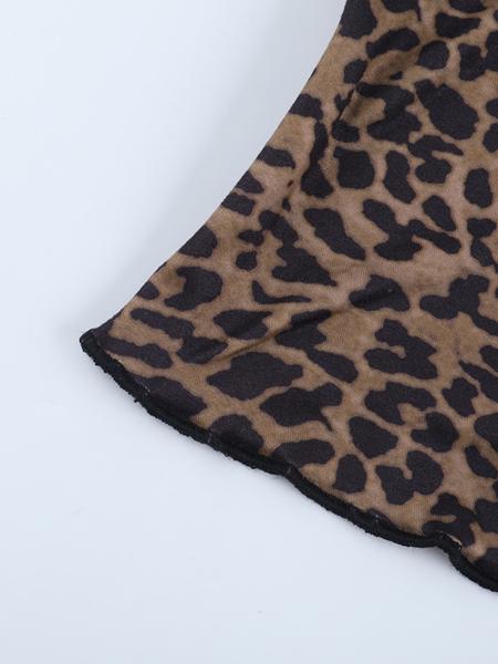 Women's Leopard Print Long Sleeve Top with Ruffle Hem, Casual Fashion Blouse for Spring & Fall, Ladies' Stylish Animal Pattern Shirt