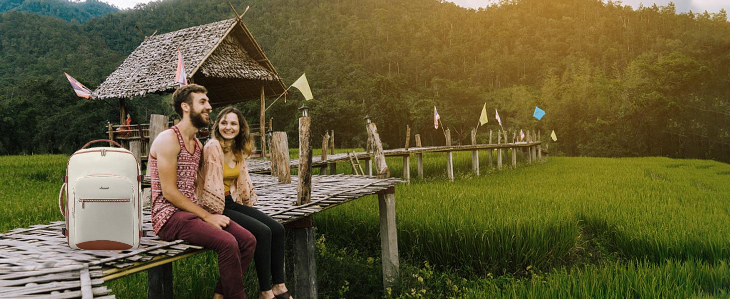 LOVEVOOK Colorblock Carry-On Travel Backpack with 3 Packing Cubes and Laptop Compartment - Personal Item, TSA-Friendly, Airline Approved Travel Bag for Hiking, Overnight, Weekend,SpringStatements