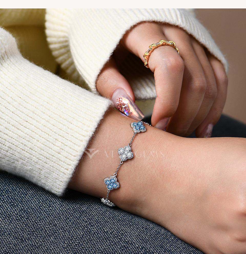 Synthetic Moissanite Bracelet Blue Zircon Pink Zircon Colorful Luxury Jewelry for Women Girls Engagement Birthday Springtok Outdoorfun Gift B021 SpringStatements