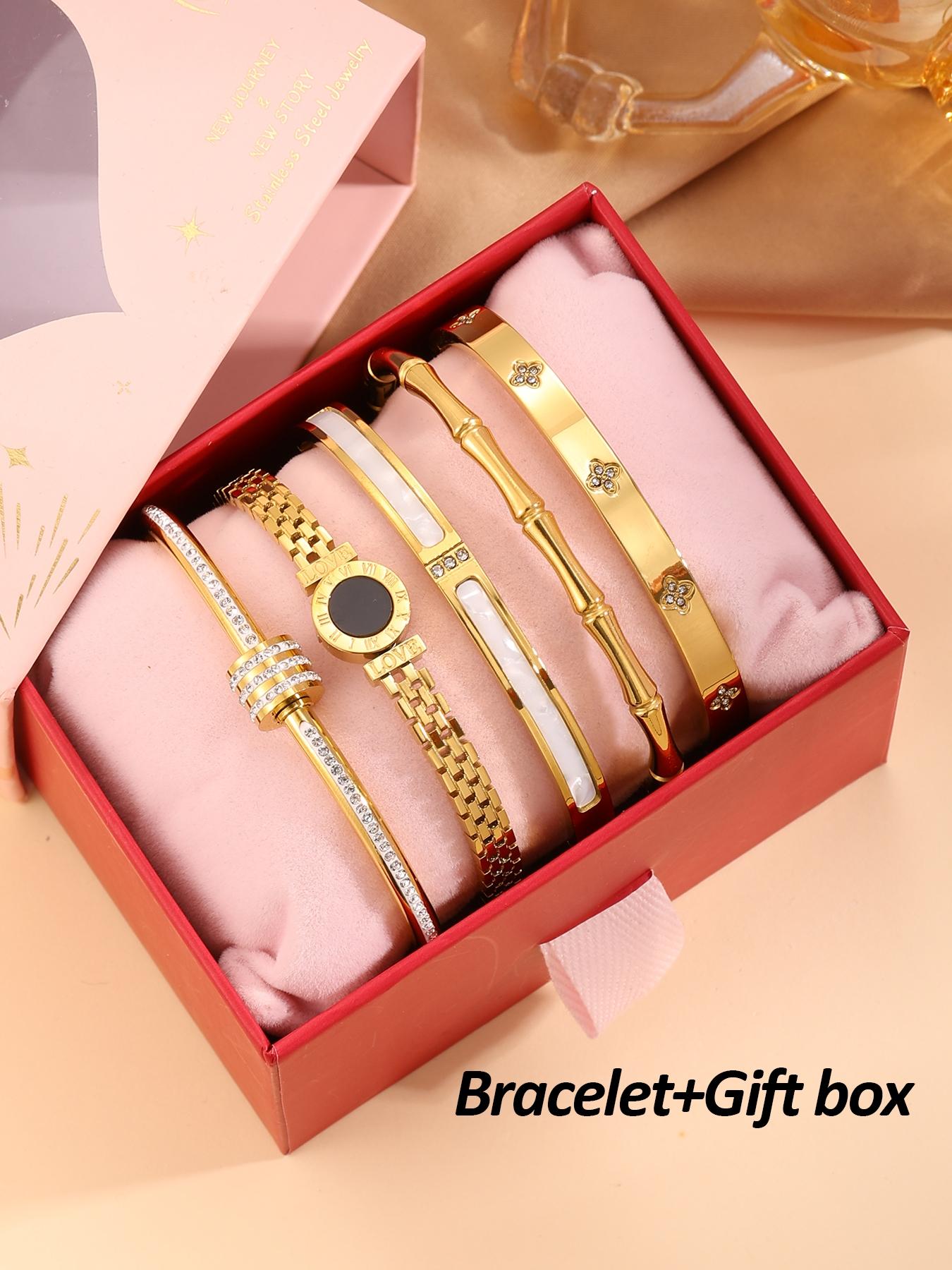 5-piece Set Of Unisex's Elegant and Luxurious 304 Stainless Steel Bracelets with Gift Box, High-quality and Fashionable Items for Christmas Gift, Birthday Gift Box and Stackable Bracelets