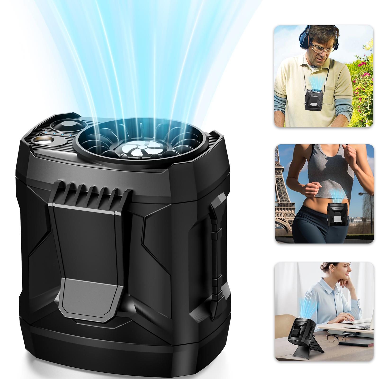 AKLLCCR  Multifunction Fan, Rechargeable Desktop & Neck & Belt Waist Fan, Clip-on Car Fan, Handheld Portable Personal Fan, 4-Speed Wind Adjustable, Fast Air Cooling for Outdoor, Work, Workout, Office, Makeup, Kitchen