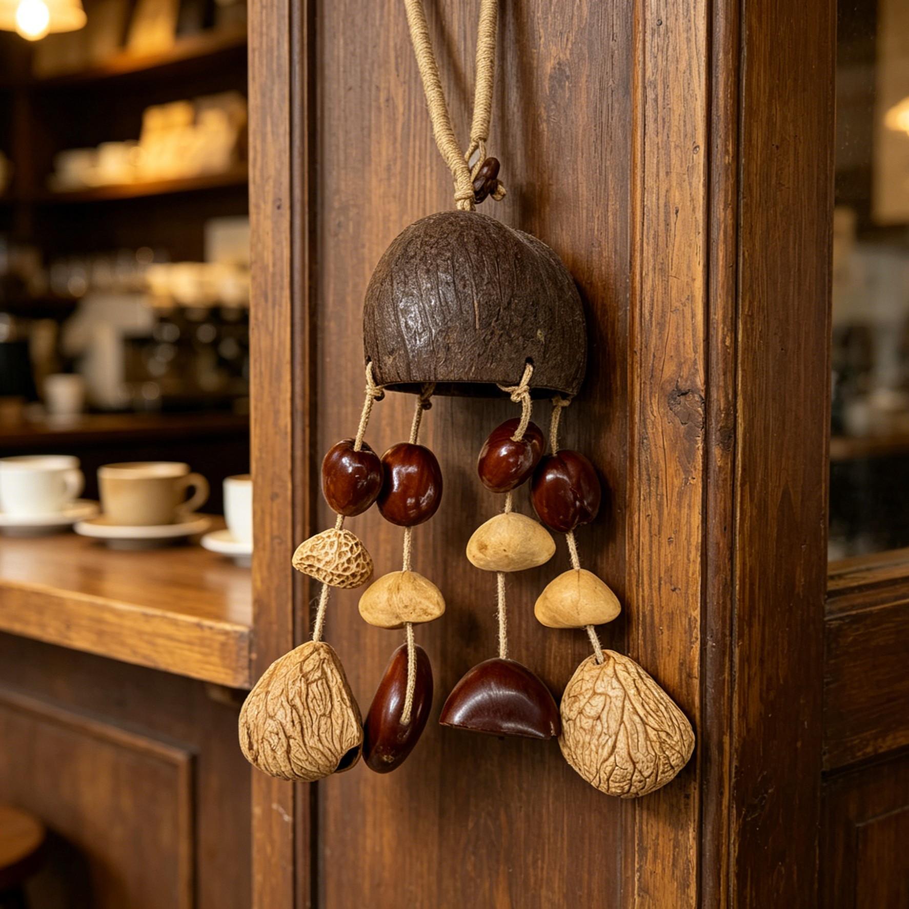 Natural Coconut Shell Seed Wind Chime, Bohemian Handmade Wooden Hanging Decor, Vintage Garden Patio Decoration, Sound Healing Bell