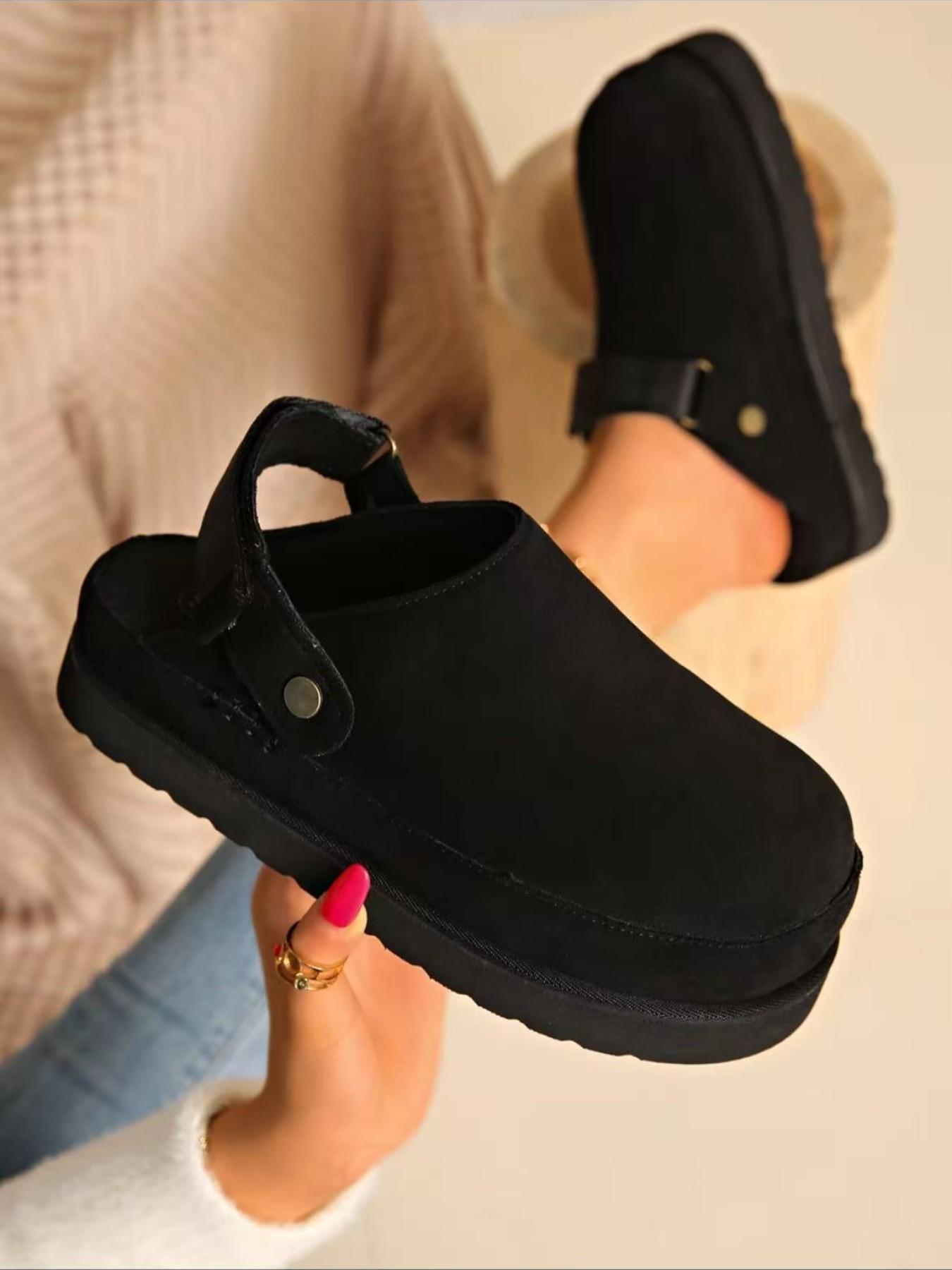 Women's Platform Mules Clogs, Closed Toe Backless Slippers, Adjustable Strap, Casual Suede Slip on Loafers for Walking, Shopping, Travel