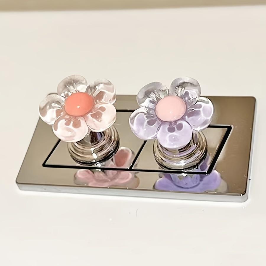 1/2pcs-Easy to press, cute and charming cartoon flower toilet flush handle, stylish bathroom accessory, elegant, suitable for long nail care