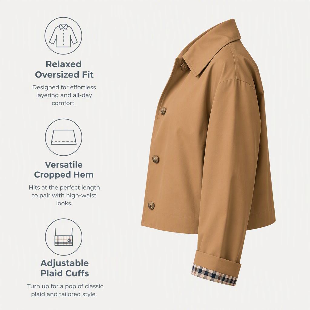 Beautiful Women'S Trench Coat, Valentine'S Day New Arrivals, Hot Women'S Outfits, Women'S Spring Fashion Jacket, Notched Collar With Plaid Lining, Single-Breasted, Lined, Khaki Color, Suitable For Casual To Semi-Formal Wear, Layered Weekend Outfits