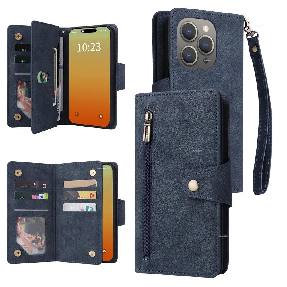 Zipper Wallet Phone Case for IPhone 17 1615 14 13 12 11 Pro Max Mini  Card Slots Strap Leather Cover