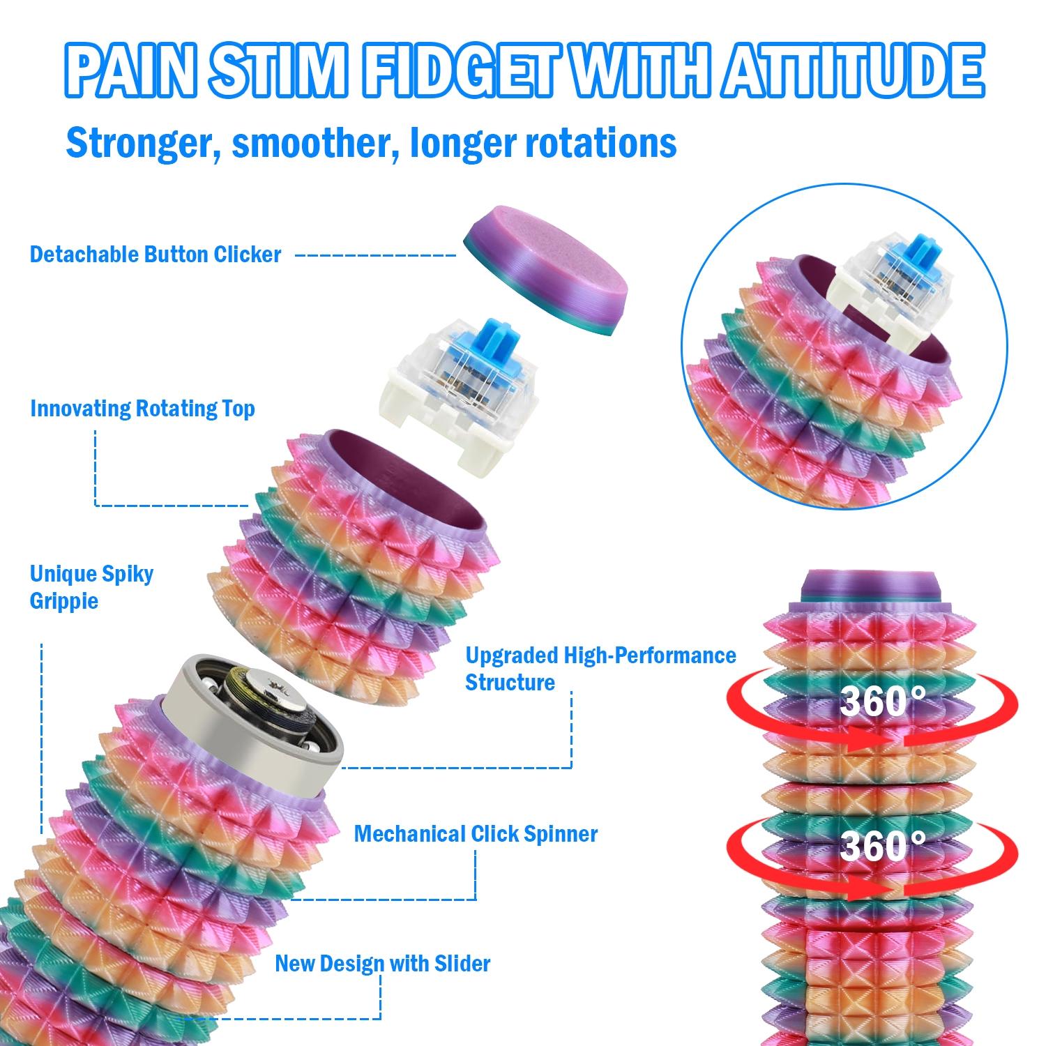 5-in-1 Spiky Sensory Fidget Toy for Adults, Pain Stimulator with Clicker, Spinner, Slider and Roller, Stress Relief, Portable Keychain, Stress Relieving Accessory, Stress Relief Gadgets