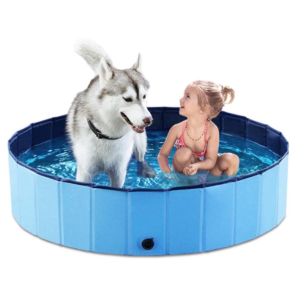 Foldable Dog Kiddie Pool Portable Hard Plastic Doggie Swimming Pool Anti-Slip Collapsible Pets Bath Tub Suitable for Kids Indoor Outdoor Backyard Use