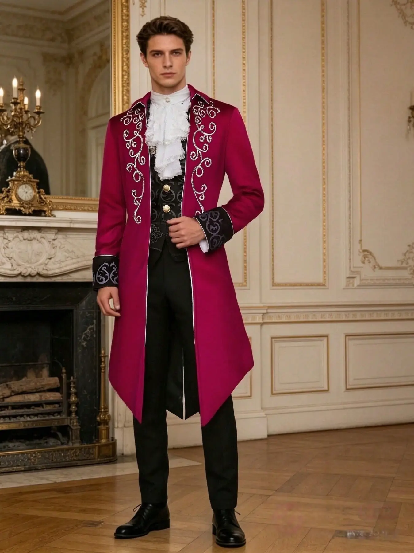 New Halloween Tailcoat Medieval Retro Costume, Medium-Length Punk Men's Embroidered Coat, Vintage Fashion for Festive Events