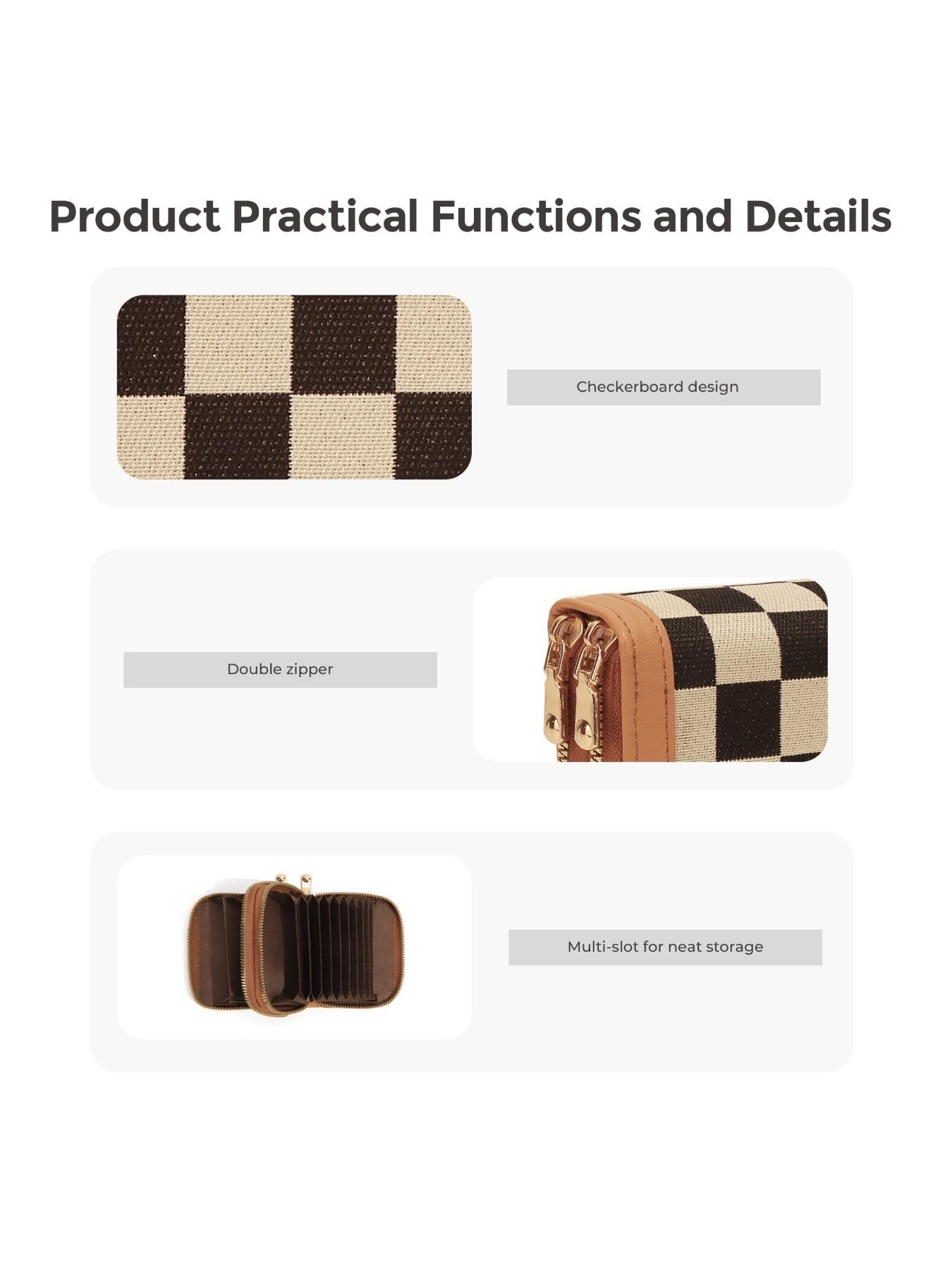 Checkered Color Block Women's Wallet, Large Capacity, High-End Two-Fold Multi-Card Slot, Coin Purse, Fashionable Ladies' Accessory