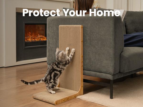 Conlun Cat Scratcher for Indoor Cats 22.8 Inch L Shaped Vertical Scratching Board with Ball Toy Light Wood L-Shaped Wall-Mounted Cat Scratcher Springtok Ramp Apartment Sturdy Home Durable Construction Easy Assembly Striped Design