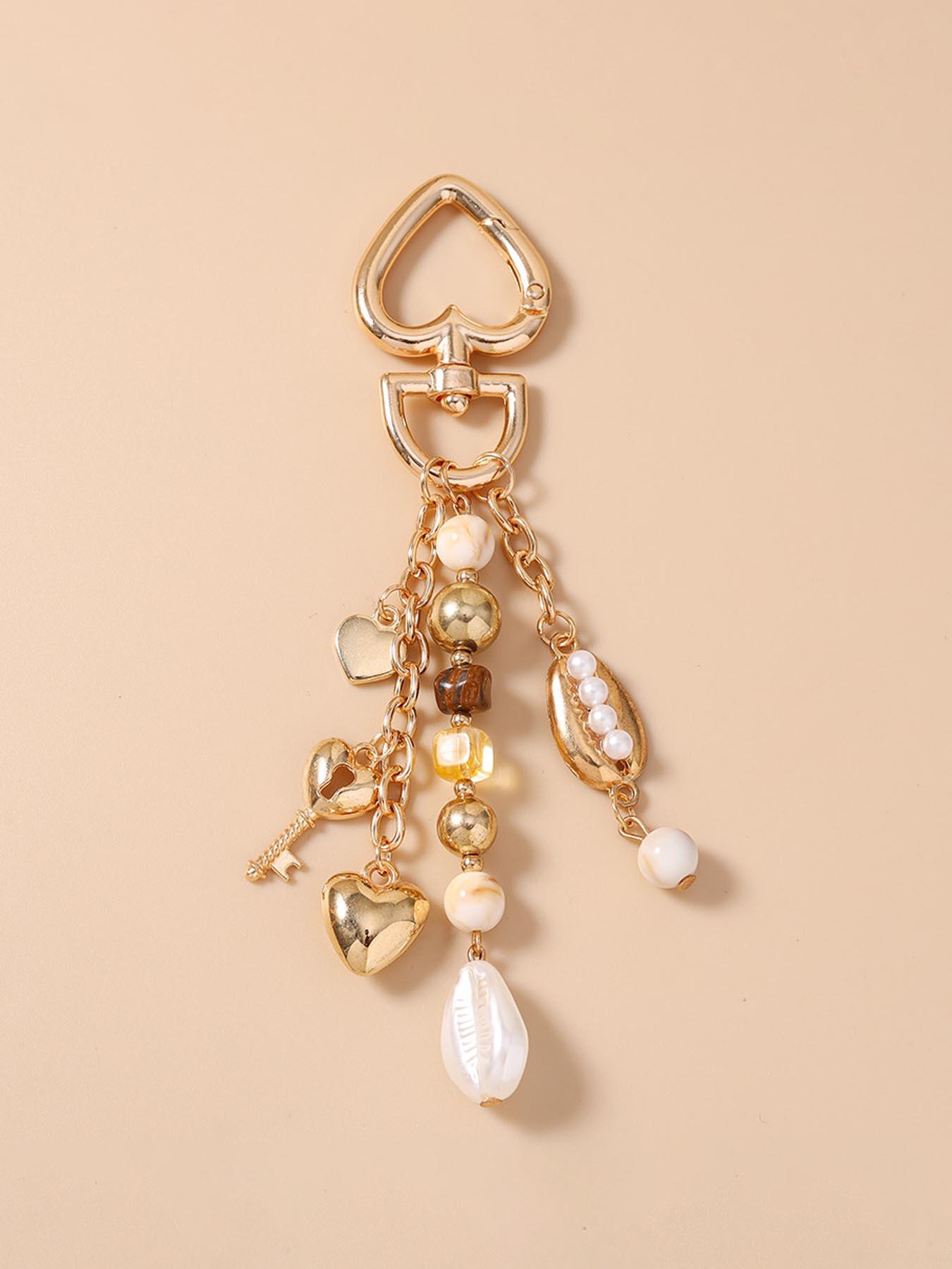 Boho Pearl Shell Keychain, Baroque Heart Key Ring, Starfish Ocean Theme, Boho Bag Charm, Unique Fashion Accessory