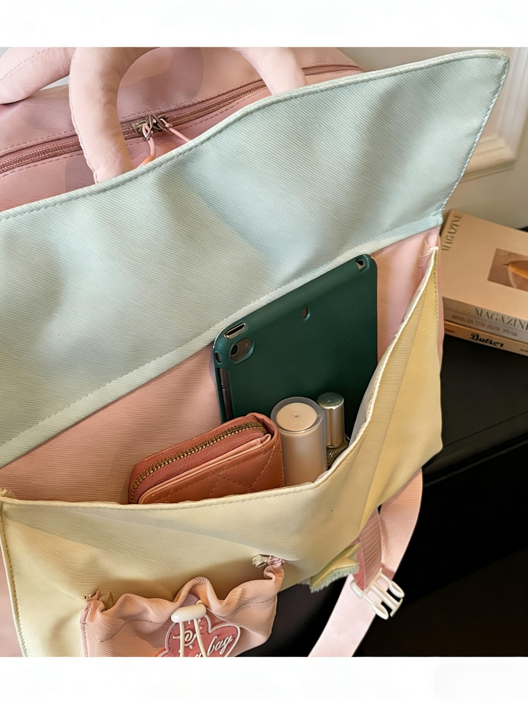 Dopamine Star Color Block Fitness Bag, Sweet Girl Style, Crossbody Handbag, Large Capacity, Student Commute Travel Bag