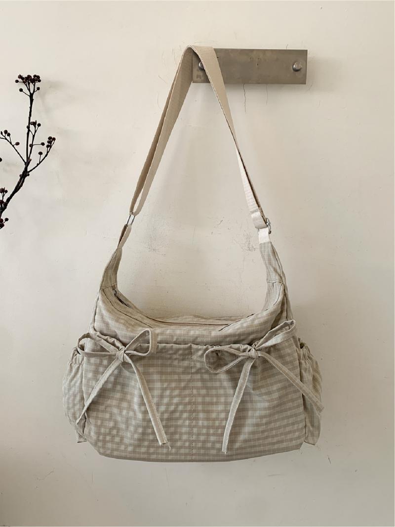 Casual versatile checkered striped pattern women's shoulder bag, large capacity, portable crossbody bag, adjustable shoulder strap, Crossbody Tote Bag