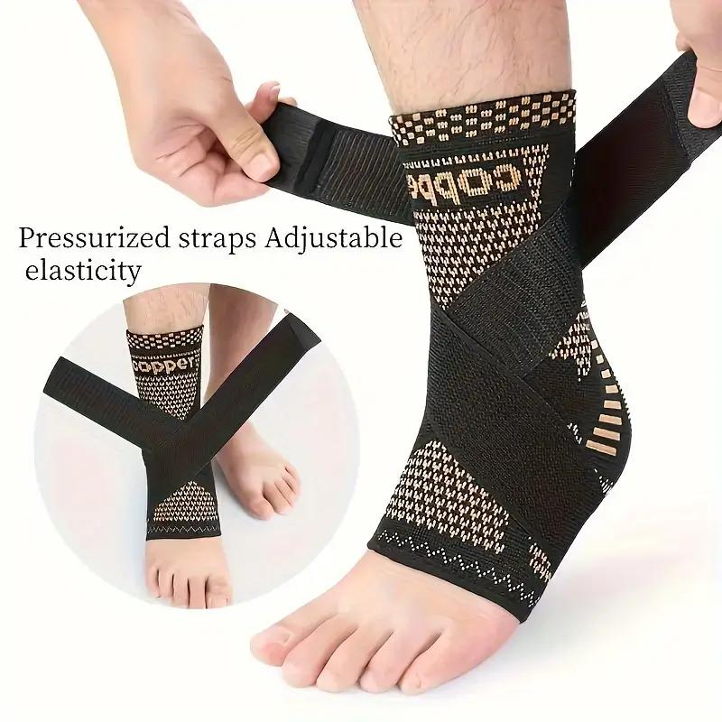 Copper Ankle Brace Adjustable Compression Sleeve (1 Pair)-Ankle Support Heel Brace for Achilles Tendonitis, Plantar Fasciitis-Eases Swelling and Sprained Ankle