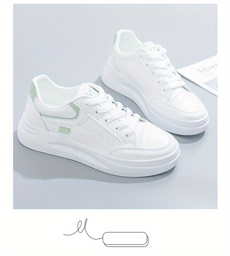 Women'S Platform Skate Shoes, Versatile Height Increasing Lace Up Low Top Shoes, Outdoor Walking White Shoes Plus Size
