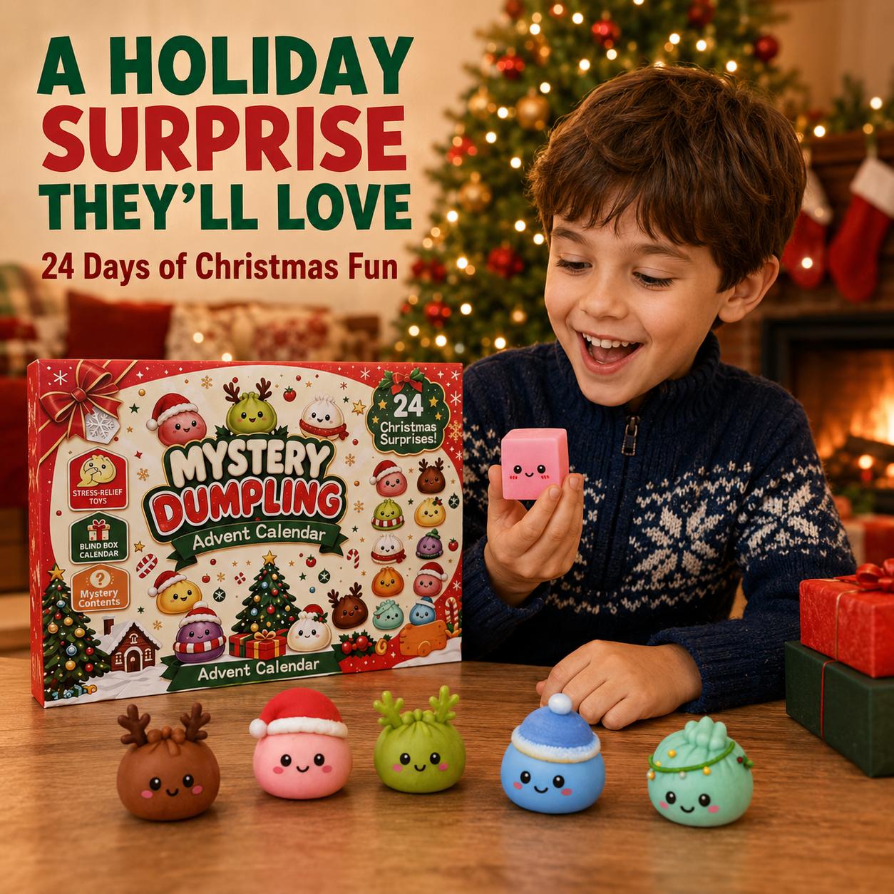Christmas Advent Calendar 2026, 24 Days Countdown Calendar, Mini Dumpling Squishy Toys with Glitter, Christmas Holiday Gift for Kids