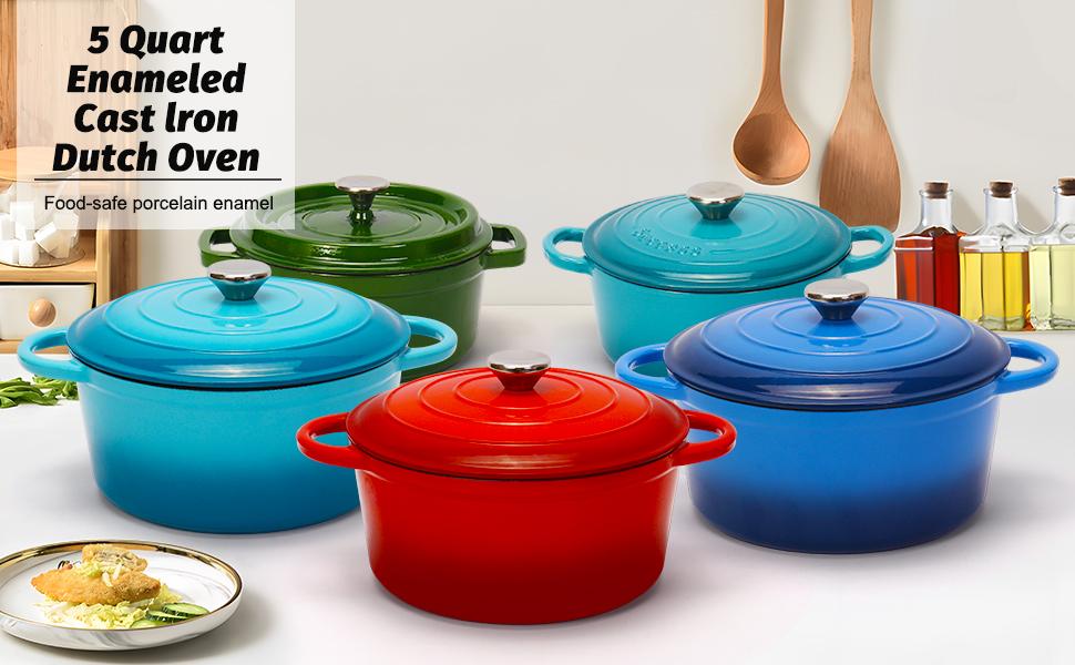 Enameled Cast Iron Dutch Oven with Lid, Non-Stick Ovenproof Casserole Pot, Red Dutch Oven for Braising, Stews, Roasting & Bread Baking 5Litres-26cm Enameled Cast Iron Dutch Oven with Lid, Non-Stick Ovenproof Casserole Pot, Red Dutch Oven for Braising, Stews, Roasting & Bread Baking 5Litres-26cm