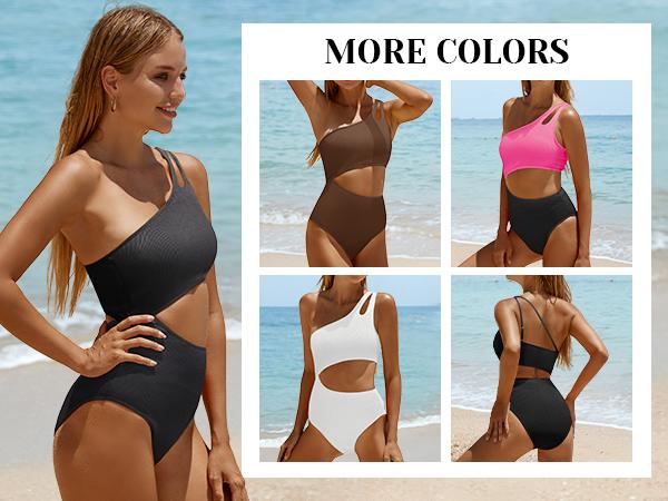 Yonique Cutout One Piece Swimsuit Women - One Shoulder Bathing Suit Ribbed Swimwear 2025 Monokini