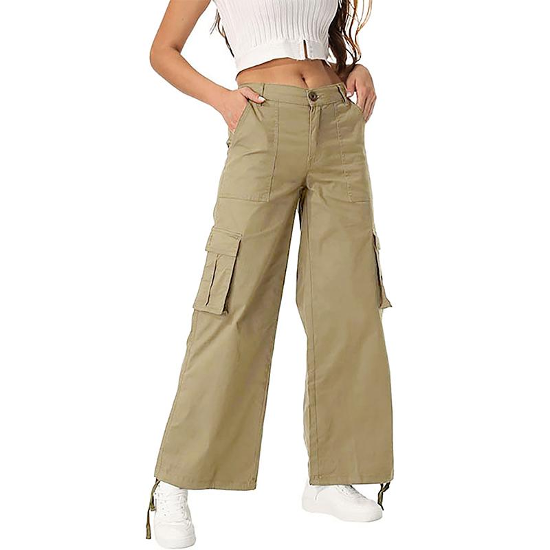 Avamo Stretchy Womens Cargo Pants thick thigh pants work outfits women Wide Leg Sweatpants Baggy High Waisted 6 Pockets Straight Leg Casual Y2K Streetwear Cinched Ankle/ Straight-Leg Capris Pants With Adjustable Trouser Cuffs for Daily Wear