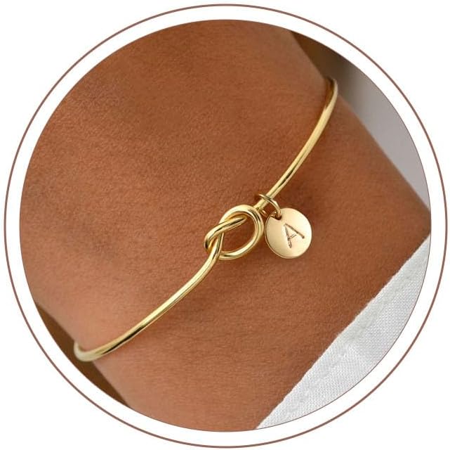 Turandoss Mothers Day Gifts for Mom Wife - Dainty Knot Letter A-Z Initial Bracelet Personalized Cuff Bangle Bracelet Mothers Day Gifts for Women Jewelry