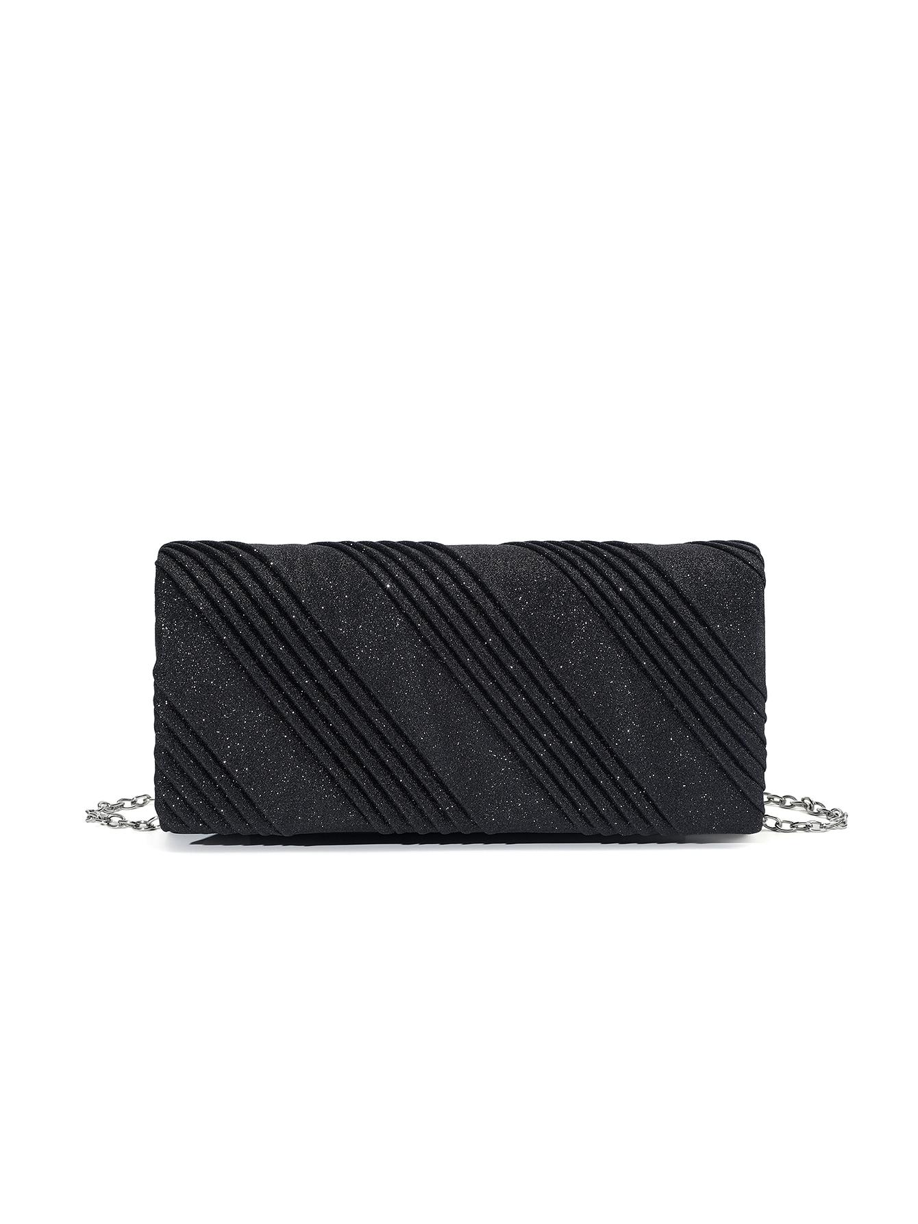 Rhinestone Decor Pleated Clutch Bag, Elegant Handbag for Party and Events, Fashionable Shoulder Crossbody Chain Bag, 1pc