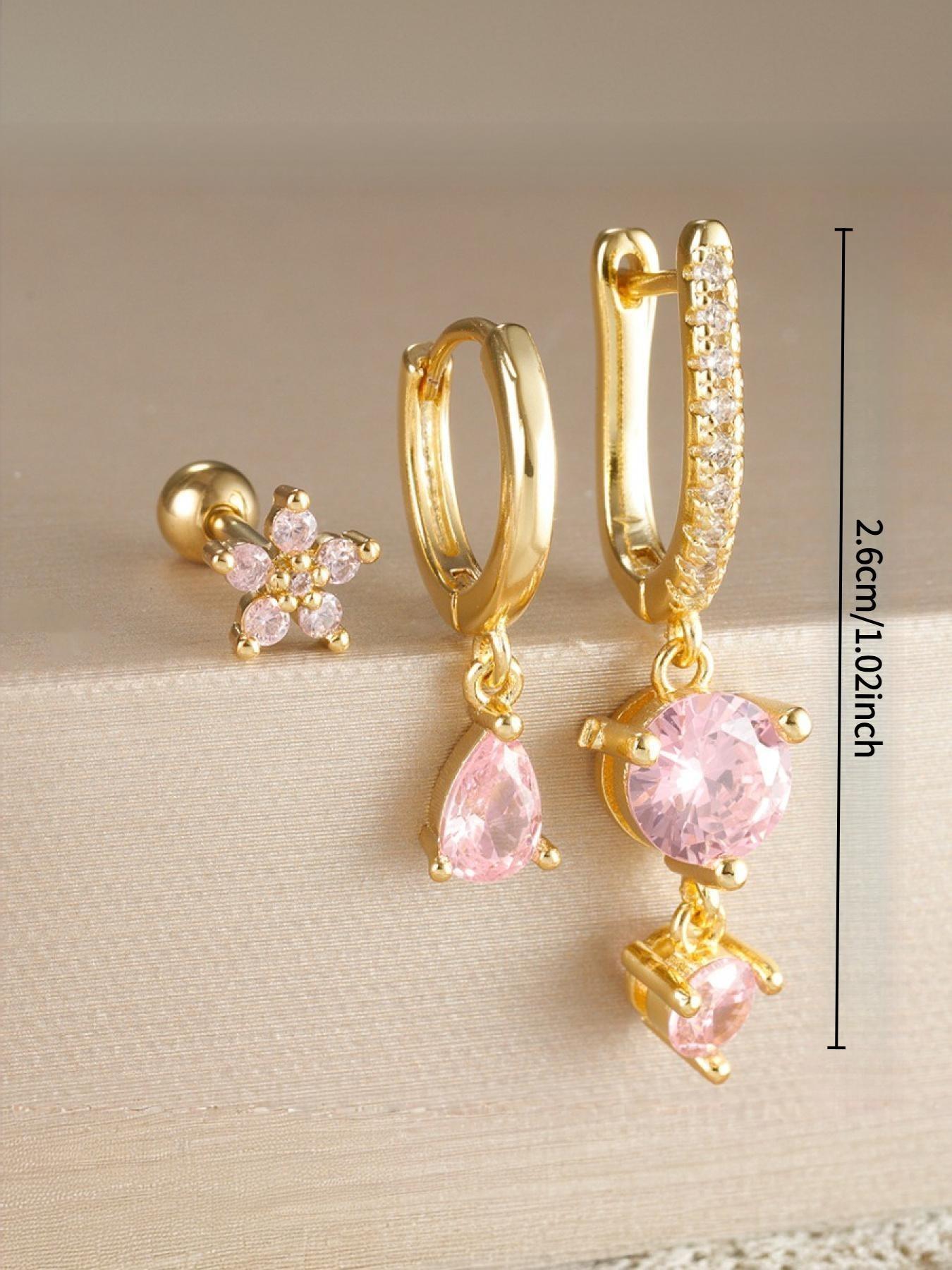 3-Piece Asymmetrical,  Gold Hoop Earrings Gold Plated Huggie Hoop Earring Stack For Women, Dangle Earrings Hypoallergenic Dainty Drop Gold Earrings Hoops for Women Girls Jewelry Gift