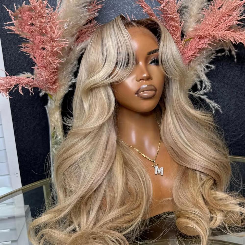 Ombre Brown Roots Ash Blonde Wigs Human Hair 180% Density 13x6 Body Wave HD Thin Lace Front Wig for Women Glueless Ombre Blonde Colored Lace Front Wigs SpringStatements