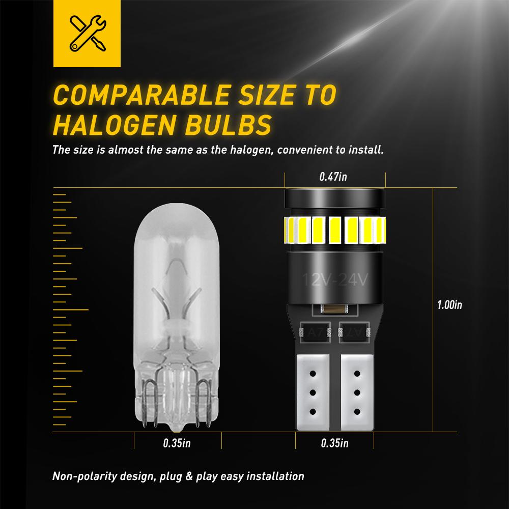 AUXITO 194 LED Bulbs for License Plate Light 168 175 2825 W5W T10 24-SMD 3014 Chipsets 6000K White for Car Dome Door Map Dash Courtesy Cargo License Plate Lights, Pack of 2